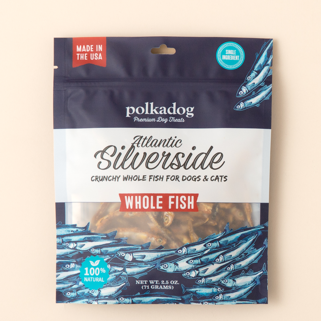 Polkadog Dog and Cat Treats, Atlantic Silverside 2.5oz pouch