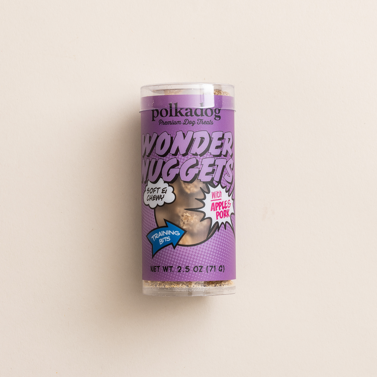 Polkadog Dog and Cat Treats, Wonder Nuggets Apple & Pork Mini Tube 2.5oz