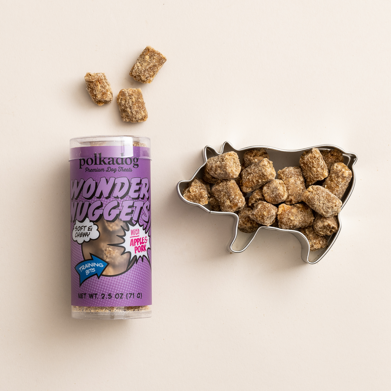 Polkadog Dog and Cat Treats, Wonder Nuggets Apple & Pork Mini Tube 2.5oz