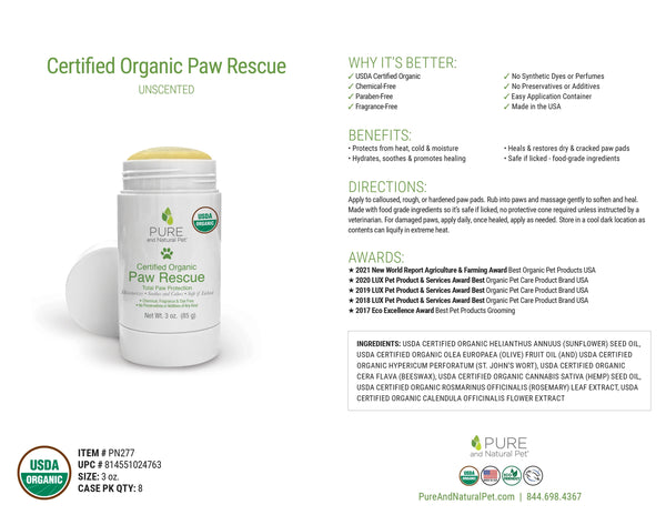 Pure and Natural Dog Organic Paw Rescue Balm: Paw Protection