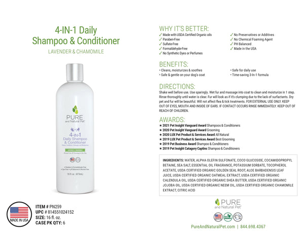 Pure and Natural Dog Shampoo + Conditioner: Daily 4-in-1