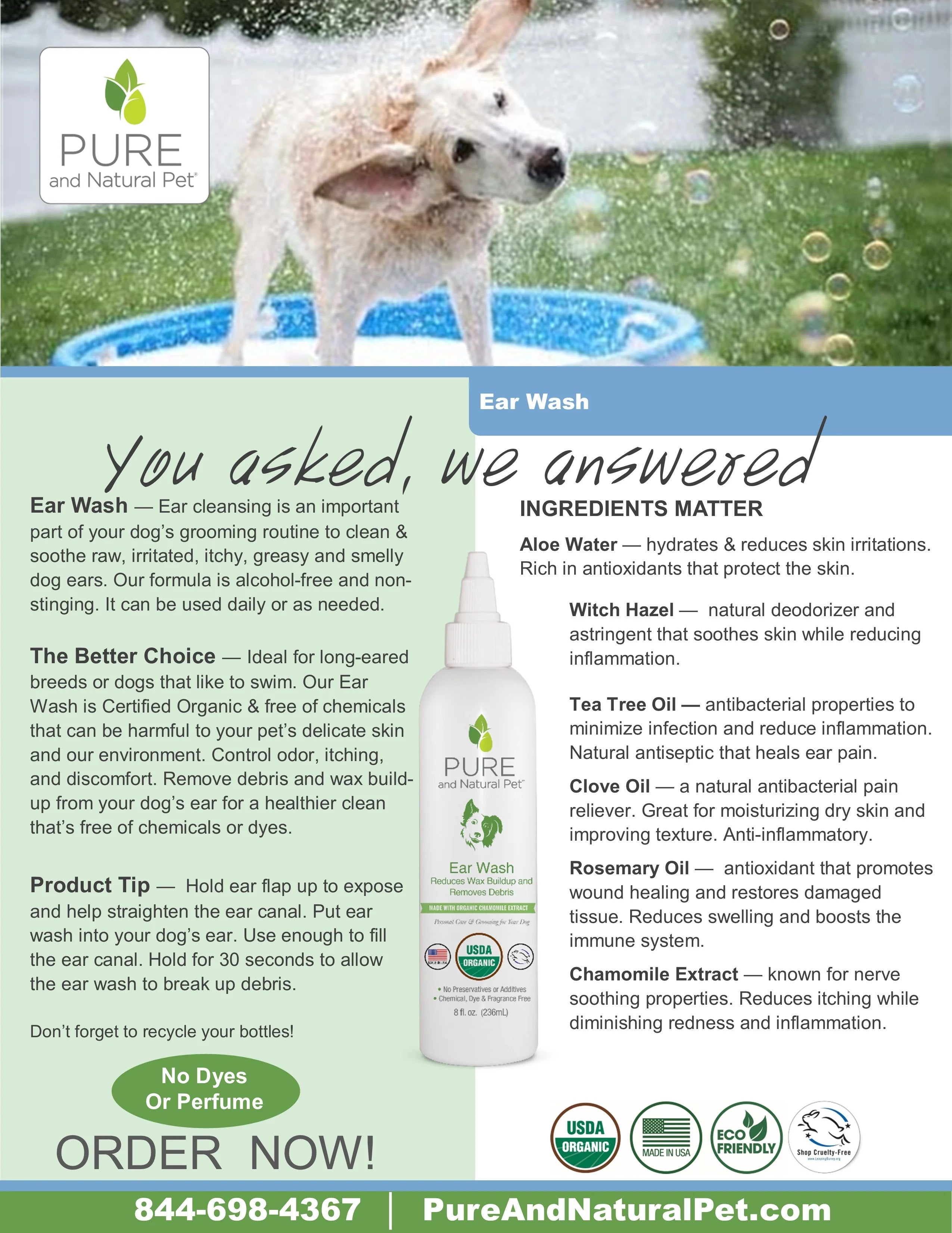 Pure and Natural Organic Dog Ear Wash