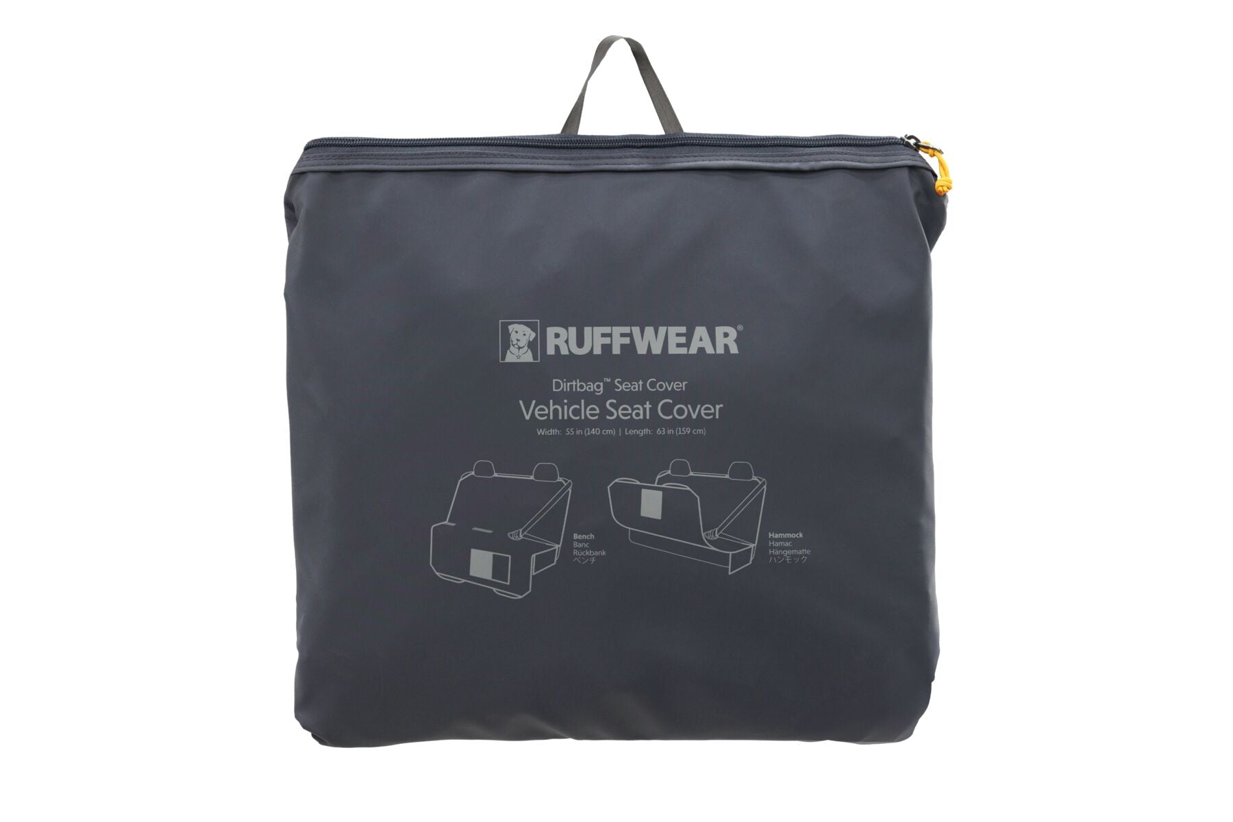 Ruffwear Dirtbag dog car seat cover protecting a clean vehicle backseat from mud and pet hair