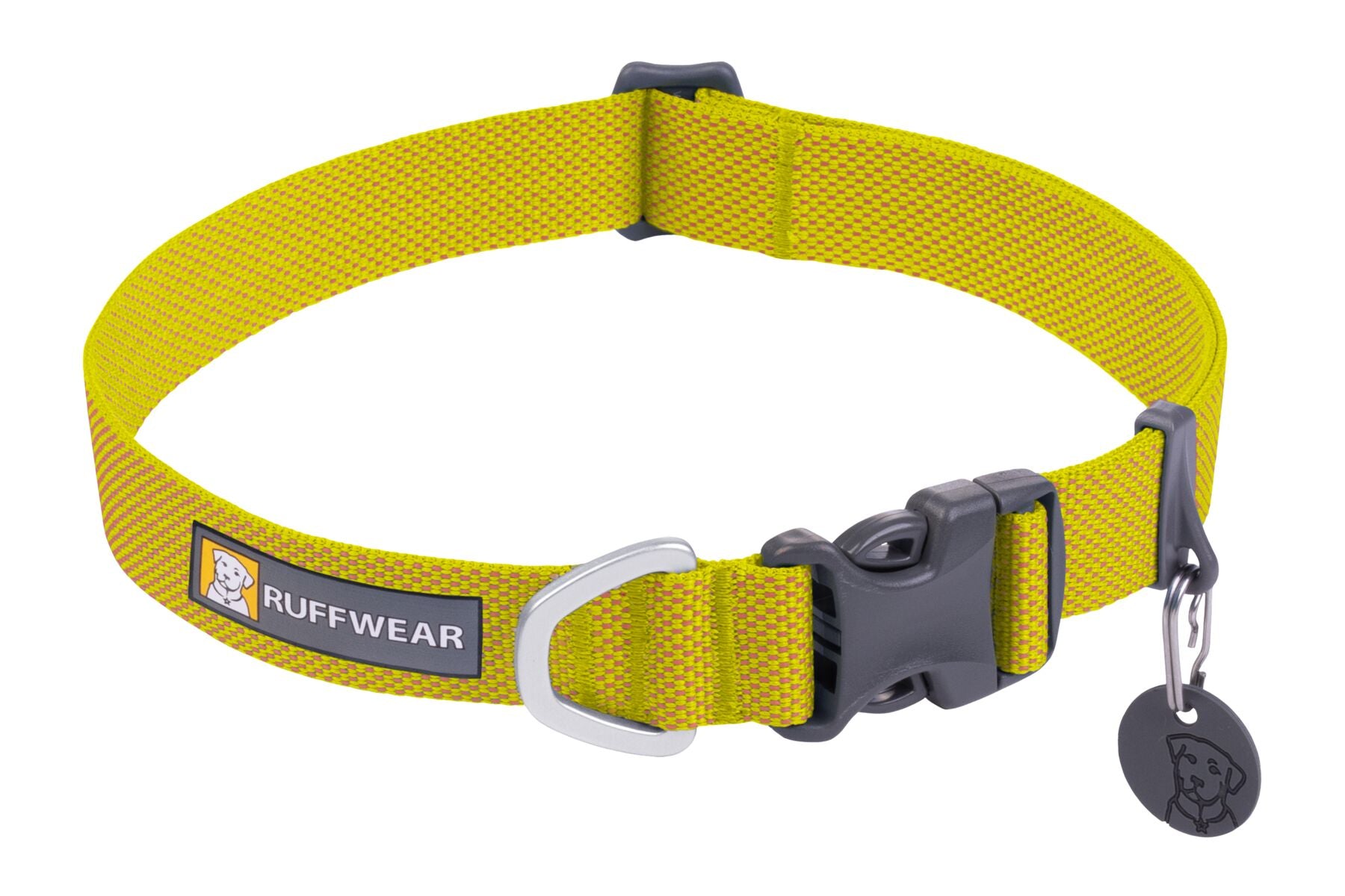 The ultralight Ruffwear Hi & Light minimalist dog collar showing its strong side-release buckle and aluminum D-ring
