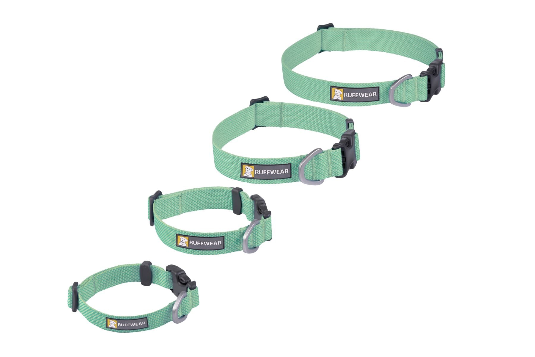 The ultralight Ruffwear Hi & Light minimalist dog collar showing its strong side-release buckle and aluminum D-ring