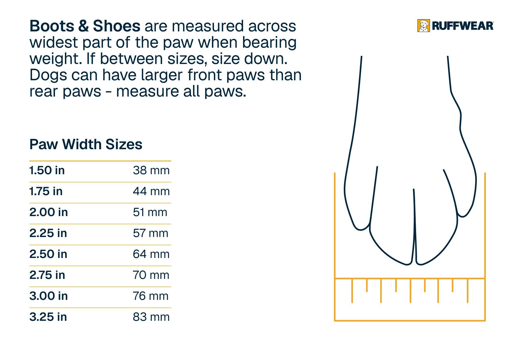 Ruffwear Bark'n Boot Dog Socks size chart