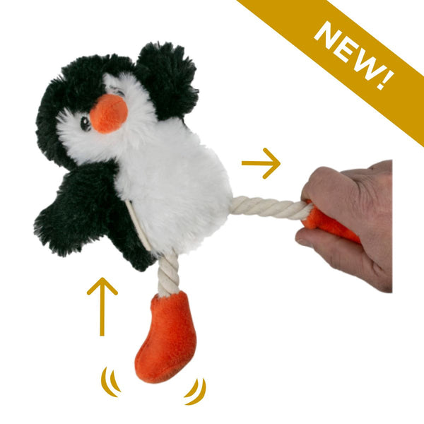 Squeaky Plush Dog Toy: Penguin Pull-Through Rope