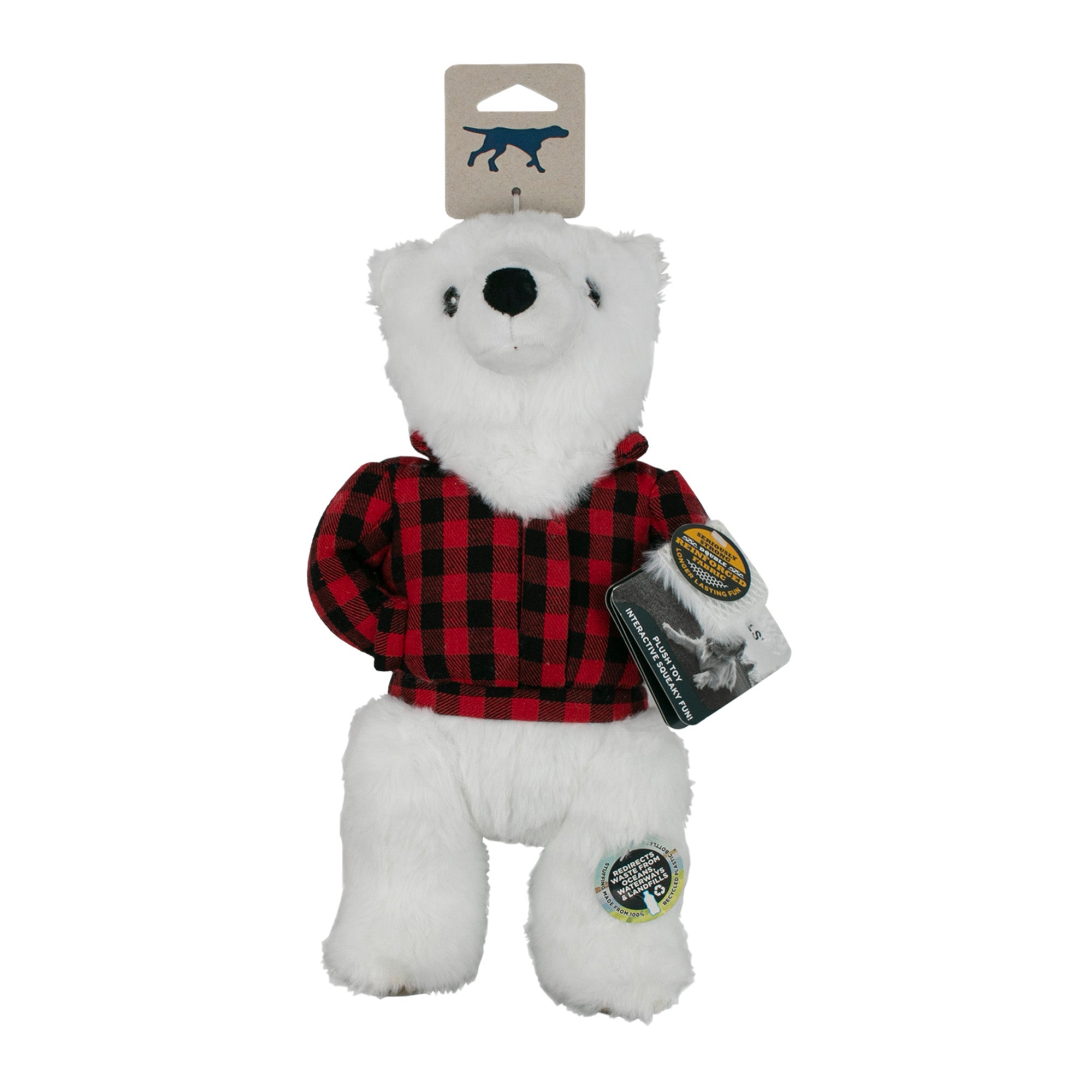 Squeaky Plush Dog Toy: Plaid Polar Bear
