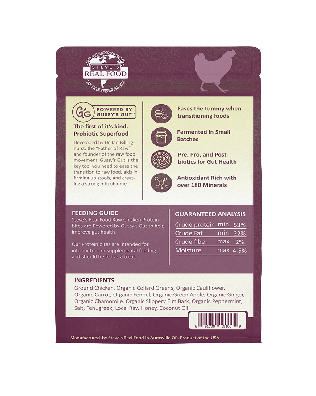 Steve's Real Food Freeze-Dried Gut Health Treats for Dogs and Cats, Chicken Protein Bites