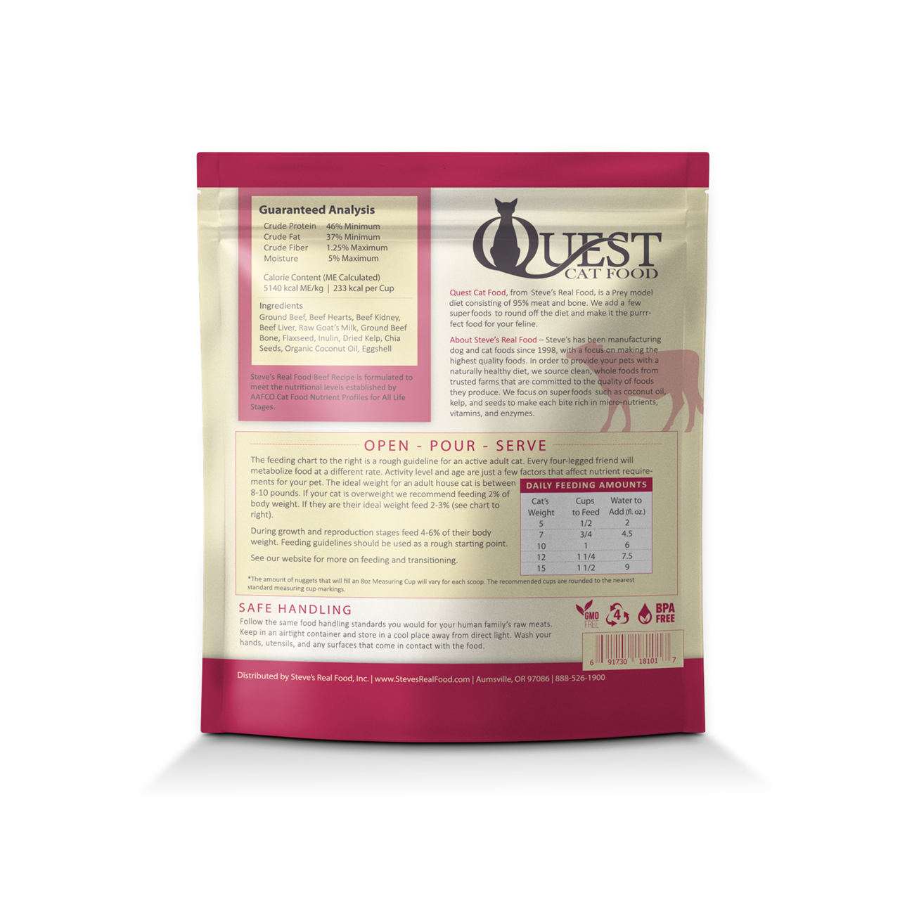 Steve's Real Food Quest Freeze-Dried Raw Cat Food, Beef Recipe
