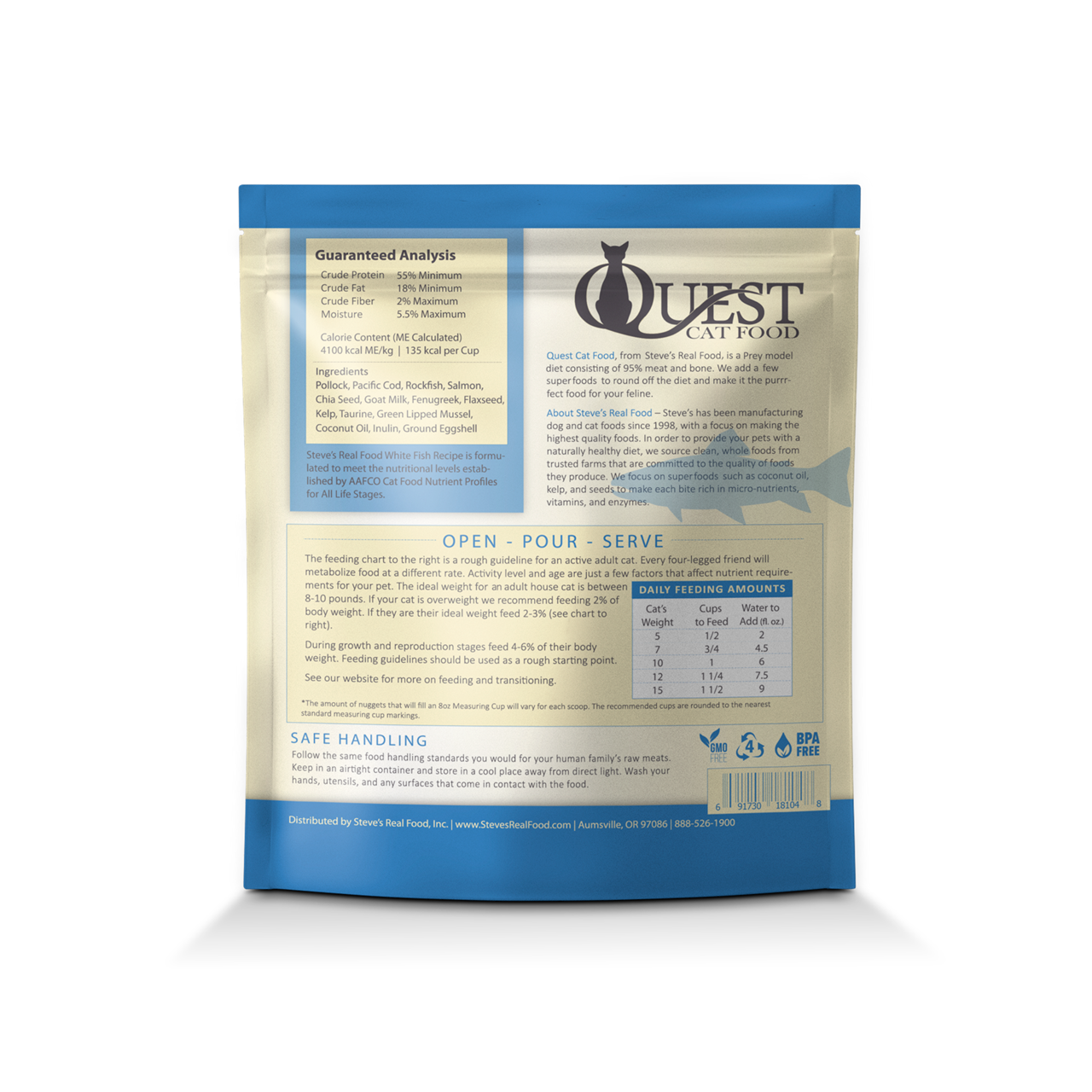 Steve's Real Food Quest Freeze-Dried Raw Cat Food, White Fish Recipe
