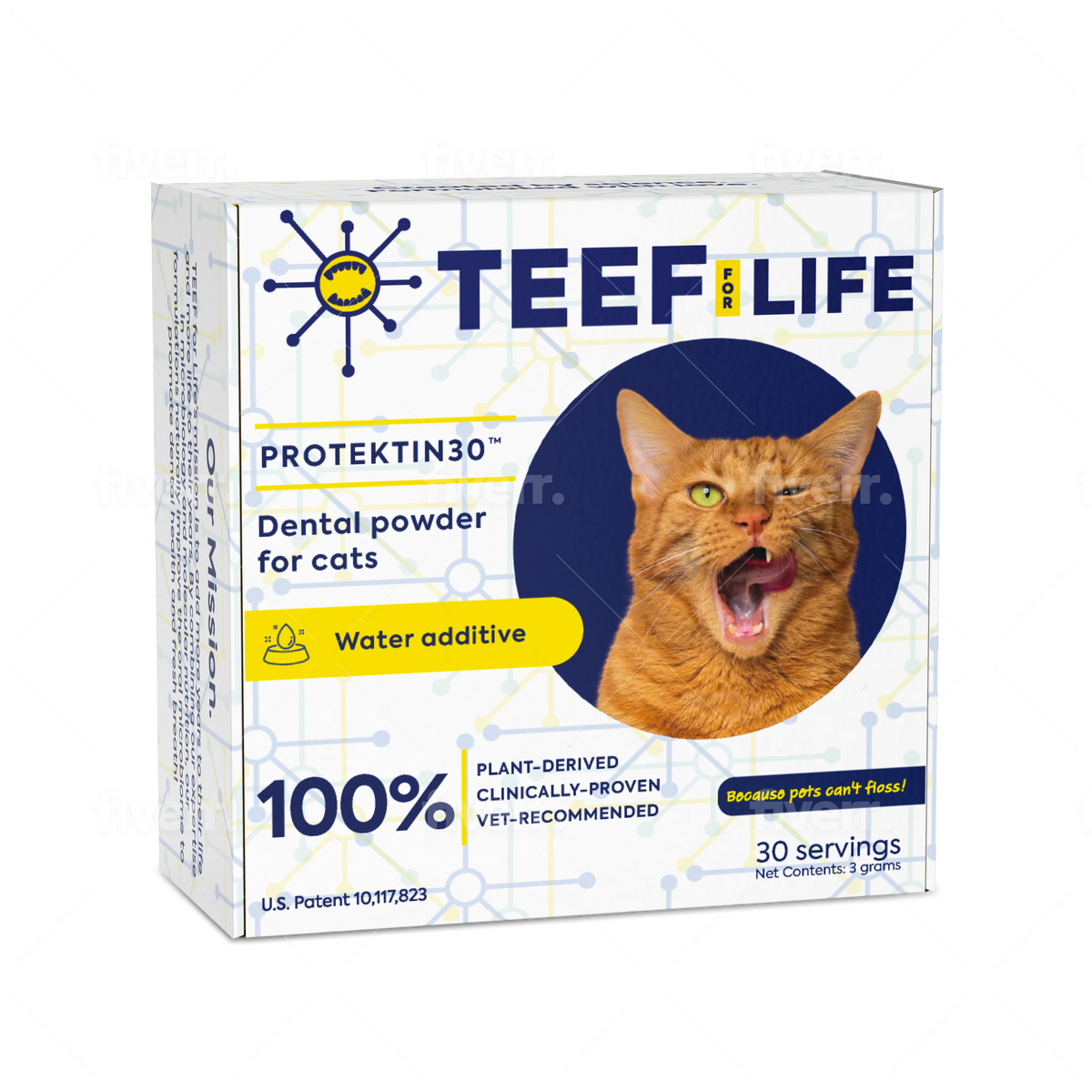 TEEF for Life Protektin30 prebiotic dental powder kit for cats. Vegan water additive for feline oral care.