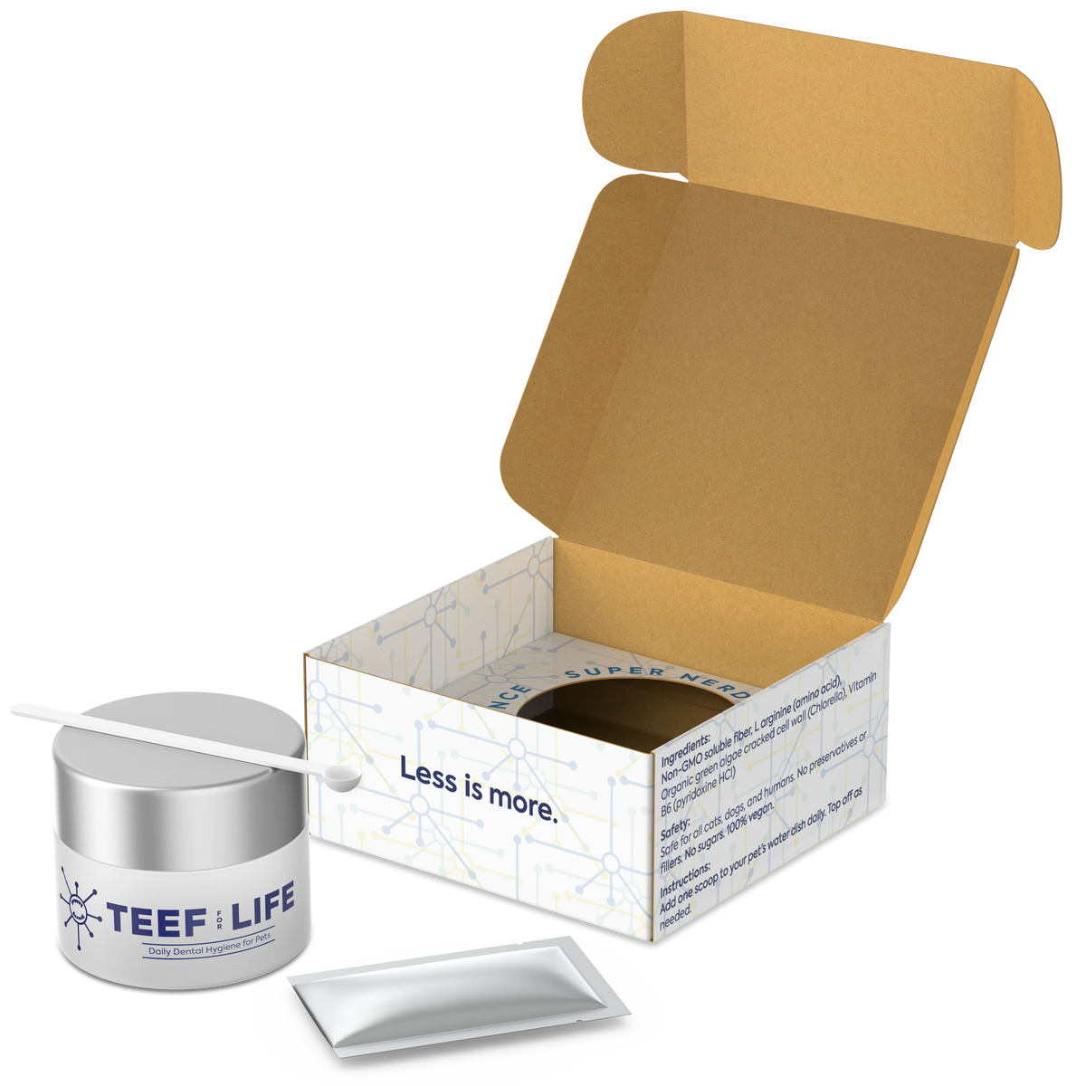 TEEF for Life Protektin30 prebiotic dental powder kit for cats. Vegan water additive for feline oral care.