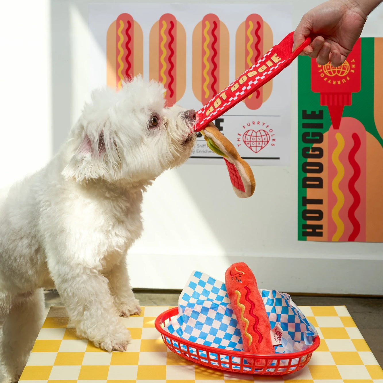 The Furryfolks Hot Doggie Dog Enrichment Toy | Squeaky Nosework Plush