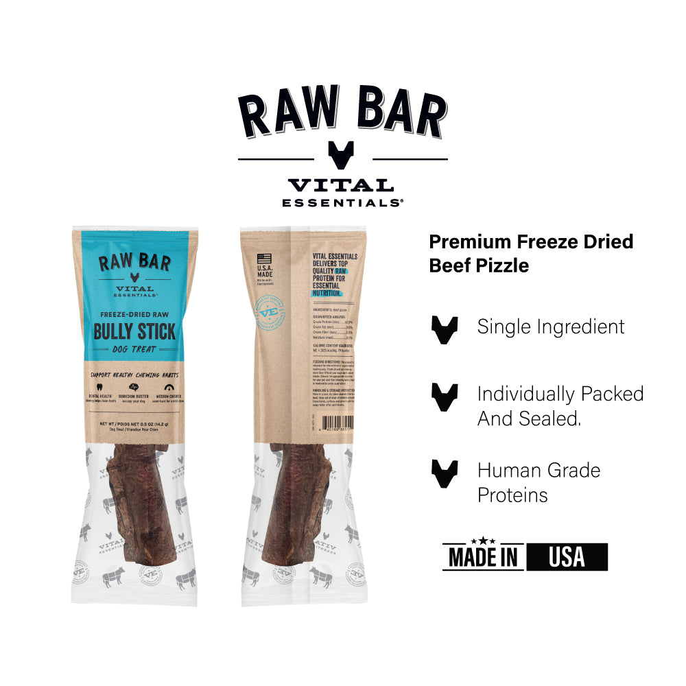 Vital Essentials Freeze Dried Raw Bully Stick 0.5oz dental health and immune support for dogs 