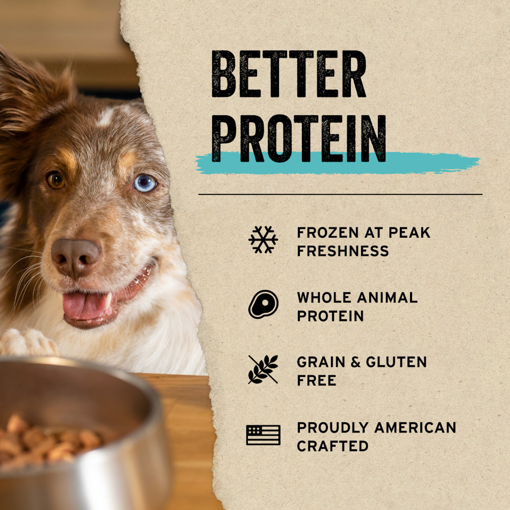 Vital Essentials Freeze-dried raw dog food packed with whole animal protein for building lean strong muscles. 