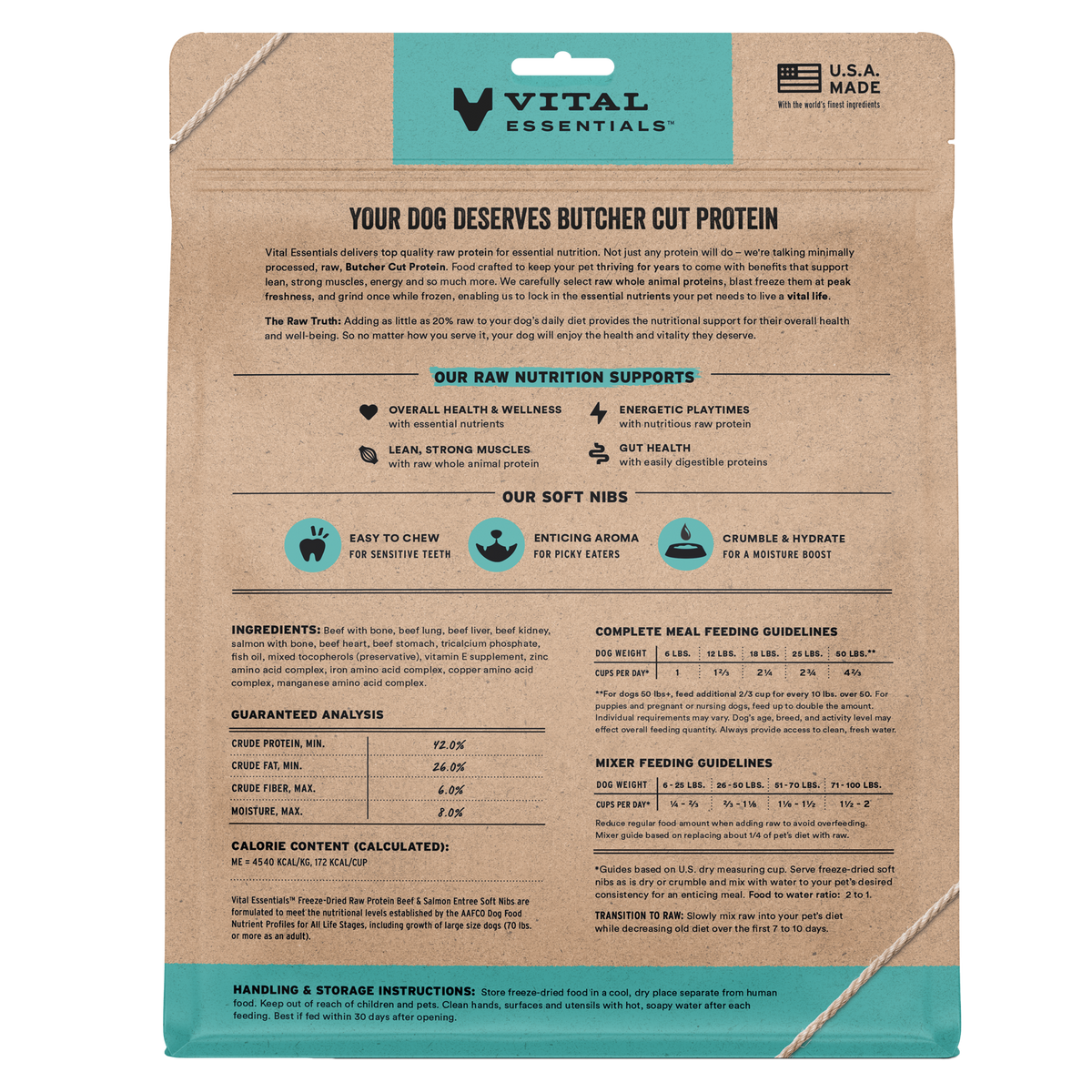 Vital Essentials freeze dried raw protein soft nibs formulated for easy chewing and natural dental abrasion.