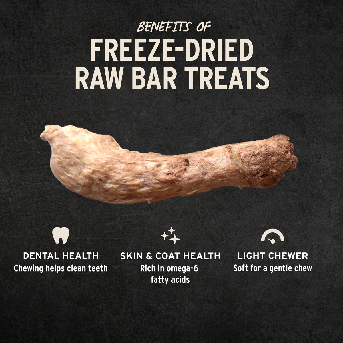 Vital Essentials freeze dried raw bar chicken necks, a single ingredient protein treat for dogs and cats