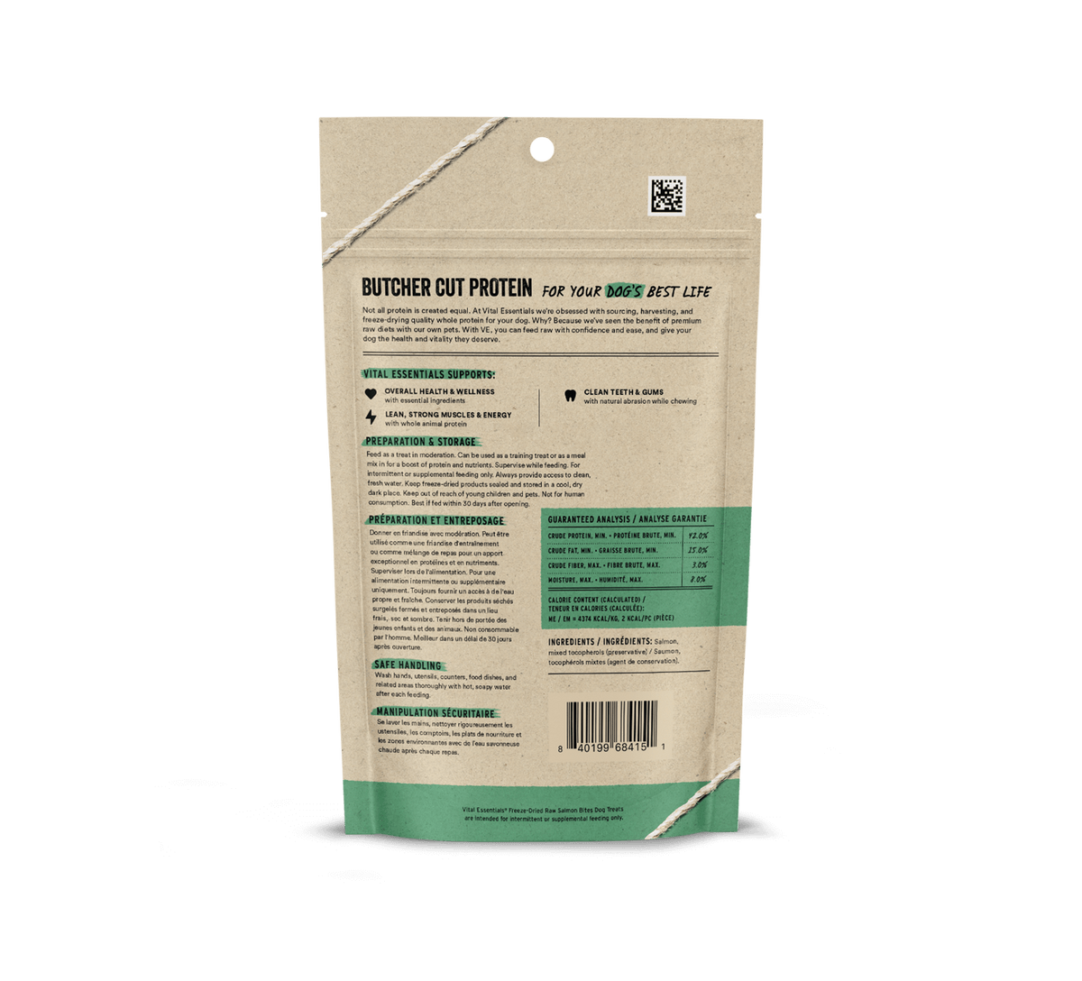 Vital Essentials freeze dried single protein salmon bites build strong muscles and support digestive wellness during active play 2oz
