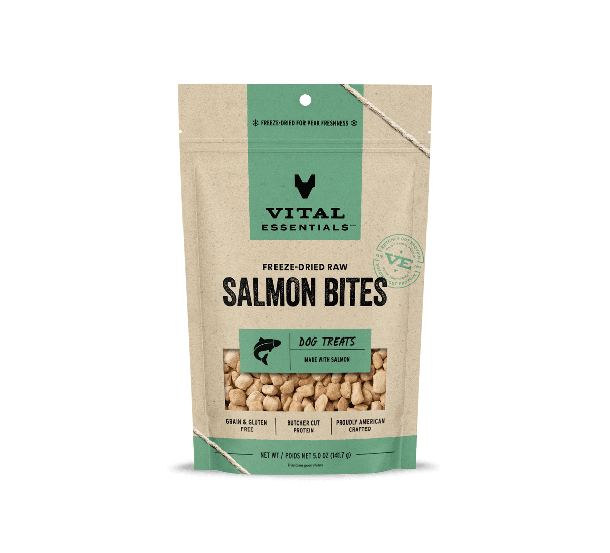 Vital Essentials freeze dried single protein salmon bites build strong muscles and support digestive wellness during active play 5oz