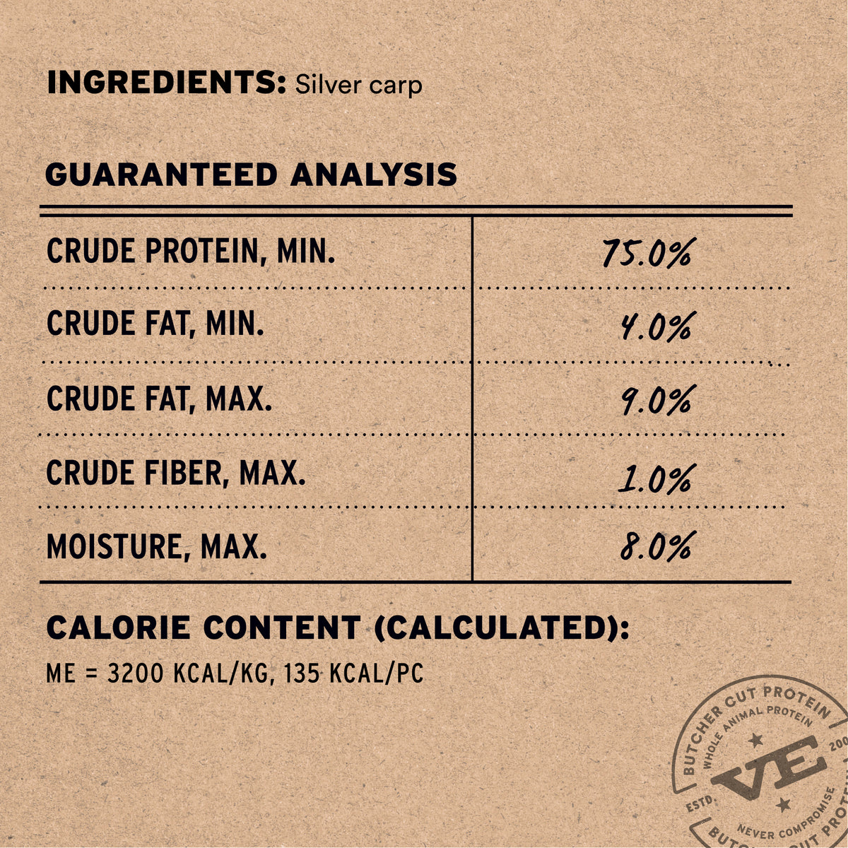 Vital Essentials grain free, single ingredient freeze dried raw silver carp fish treat for dogs, sourced responsibly to help restore balance to natural wild waterways.