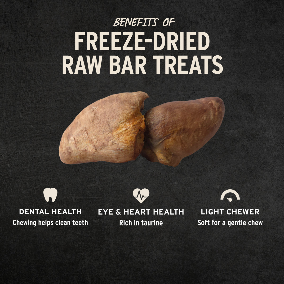 Detailed shot of Vital Essentials freeze dried raw turkey hearts, a natural high protein dog chew supporting heart health and overall pet vitality.