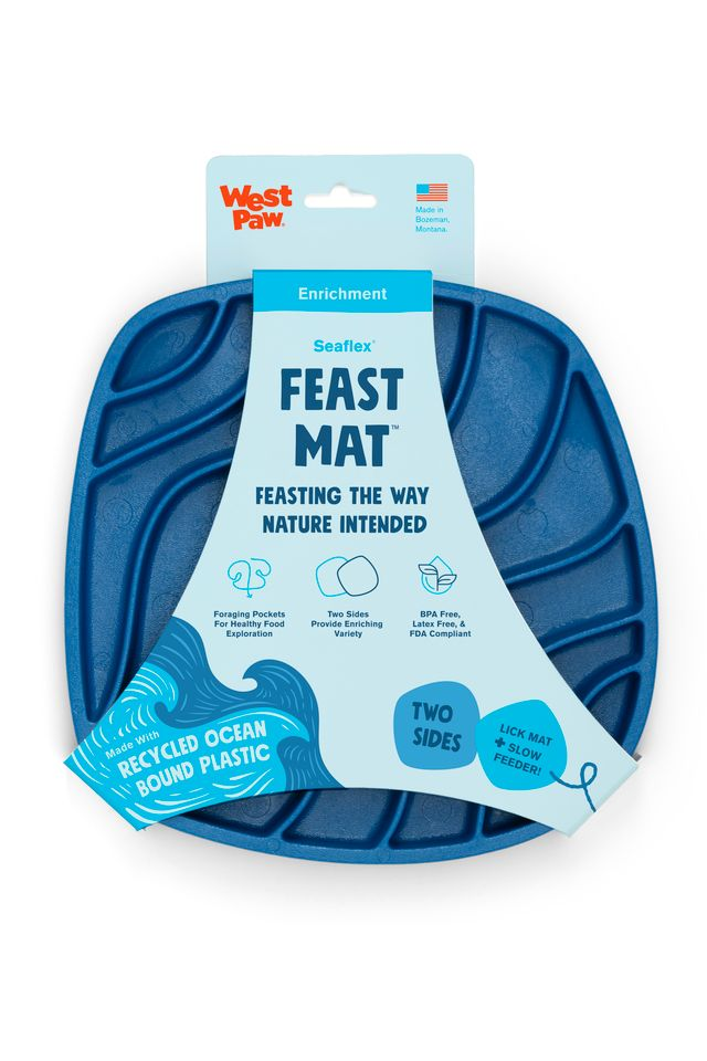Dog Food and Drink Non-slip Eco Sustainable All-in-one Slow Feeder Lick Feast Mat: Marine