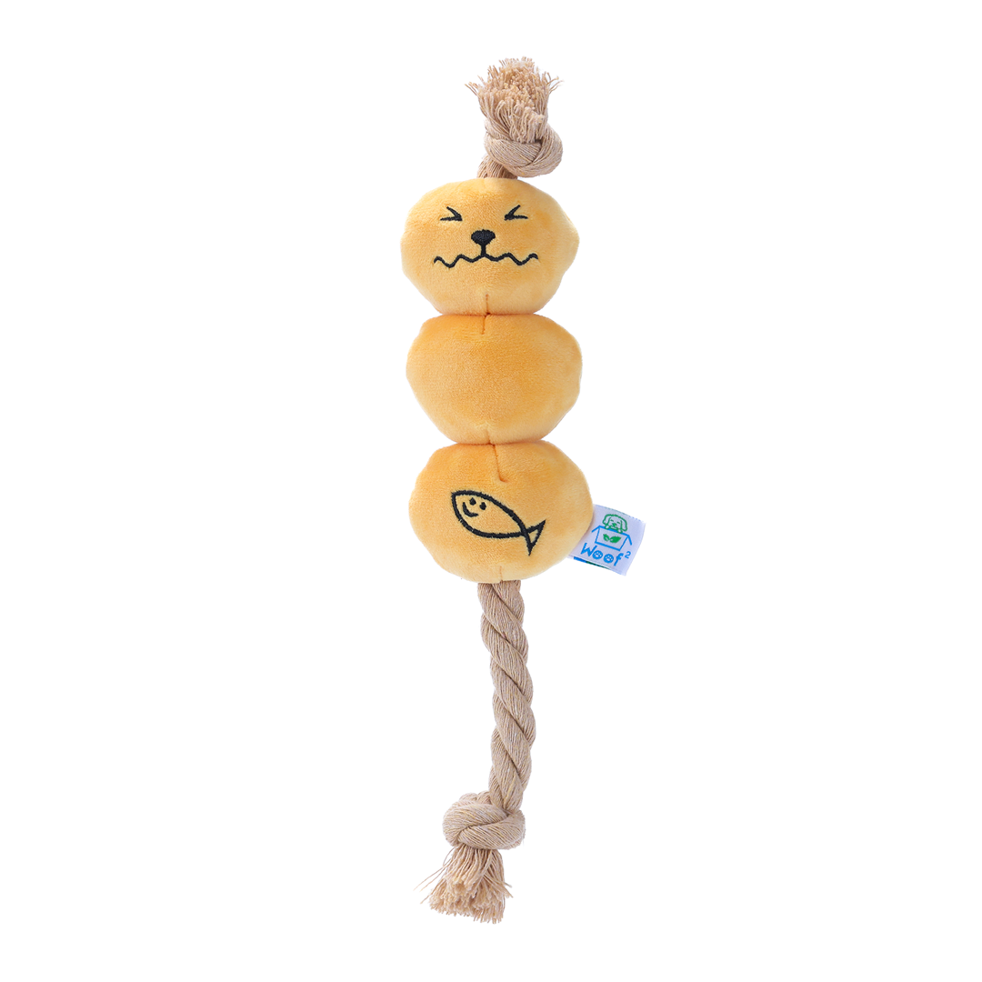 Woof² Curry Fishball Interactive Rope Pull Squeaky Dog Toy