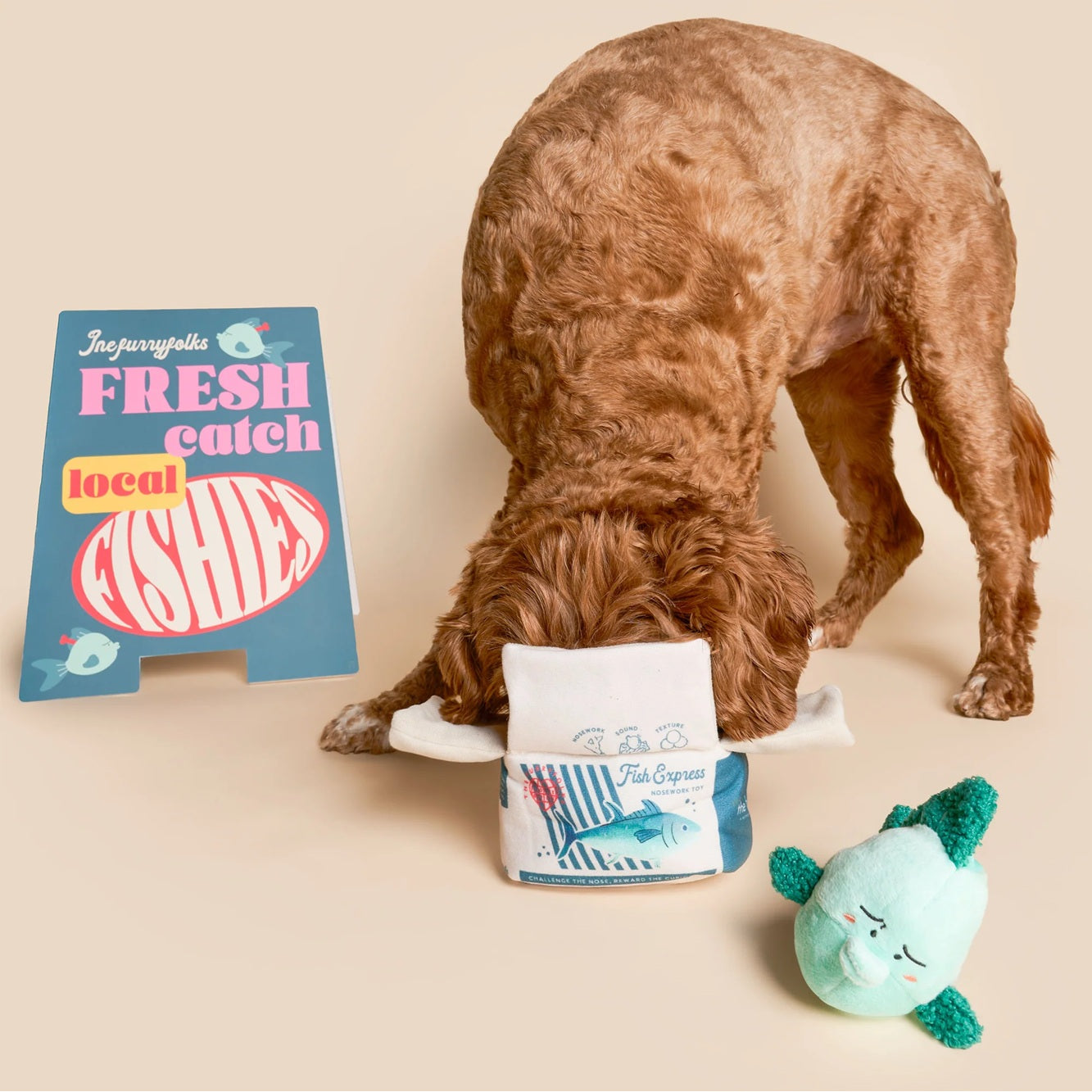 The Furryfolks Interactive Squeaky Dog Toy | Fish Express Nosework Puzzle