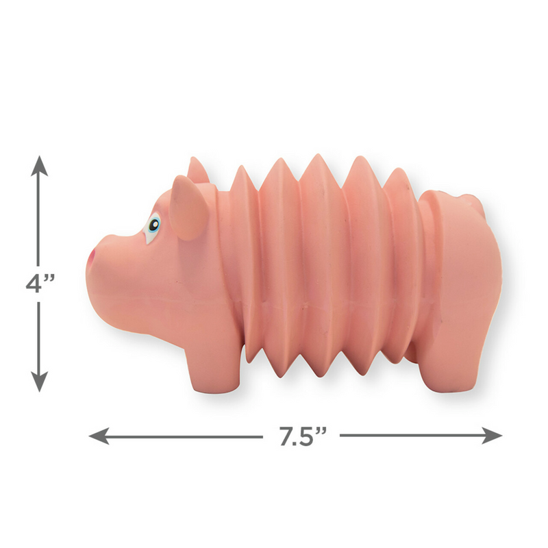 Accordionz the Pink Pig, Grunting Latex Rubber Dog Toy