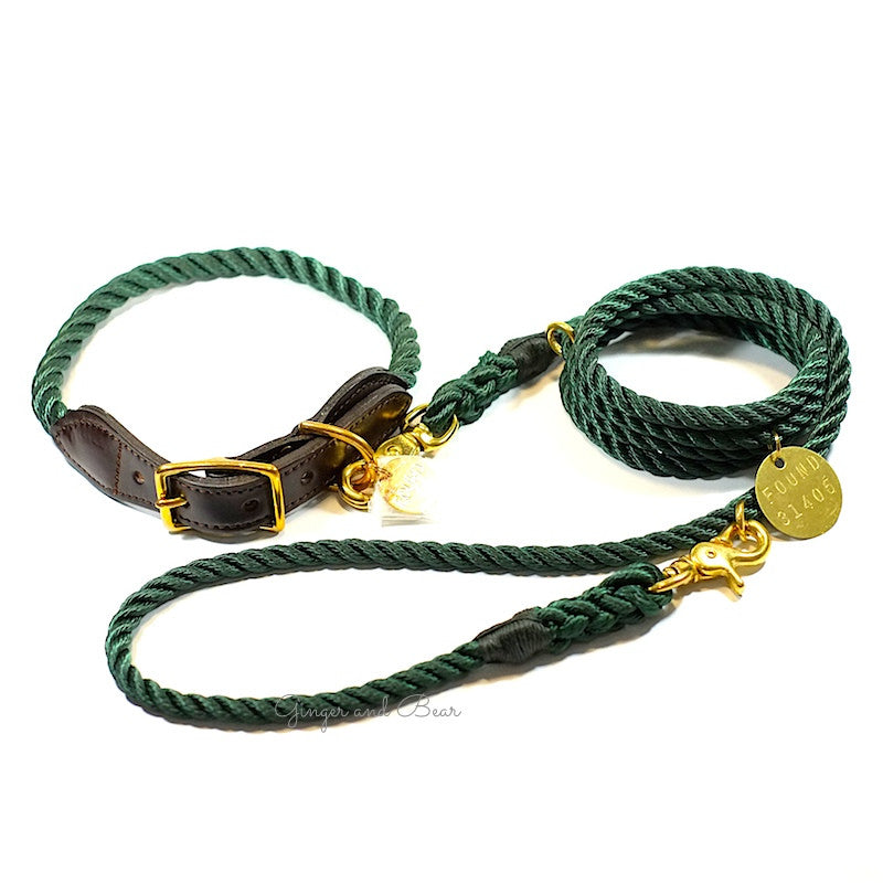 Rope and Leather Collar, Hunter Green
