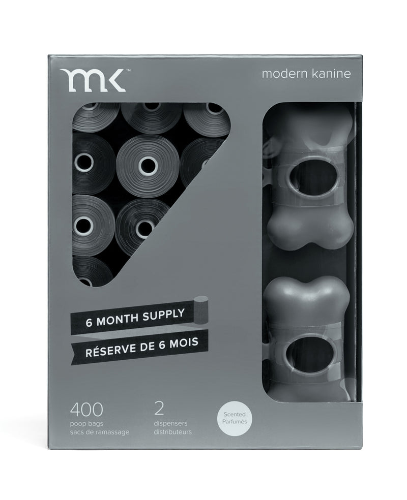 400-Count Modern Kanine® Dog Waste Bags, with 20 refill rolls and 2 Dispensers in Black Grey