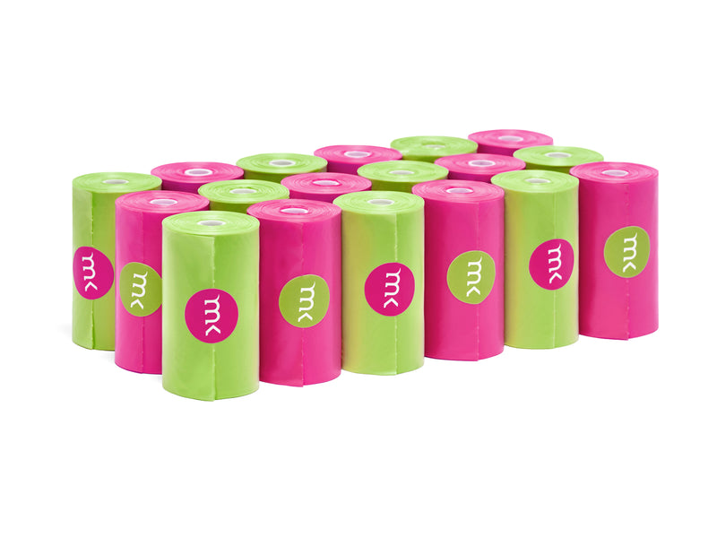 400-Count Modern Kanine® Dog Waste Bags, with 20 refill rolls and 2 Dispensers in Green & Green Pink