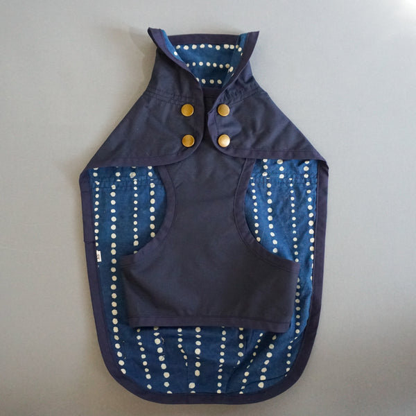 Rain Jacket for Dogs Navy/Indigo Block Printed with Running Spots