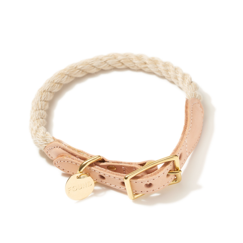 Rope and Leather Collar, Jute Light Tan