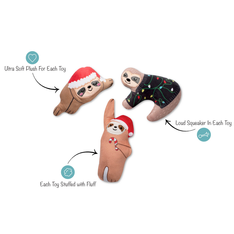 Mini Christmas Sloths, Dog Squeaky Plush toy