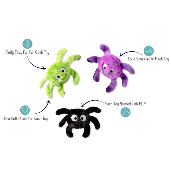 Mini Creepy Crawly Spiders, Dog Squeaky Plush toy