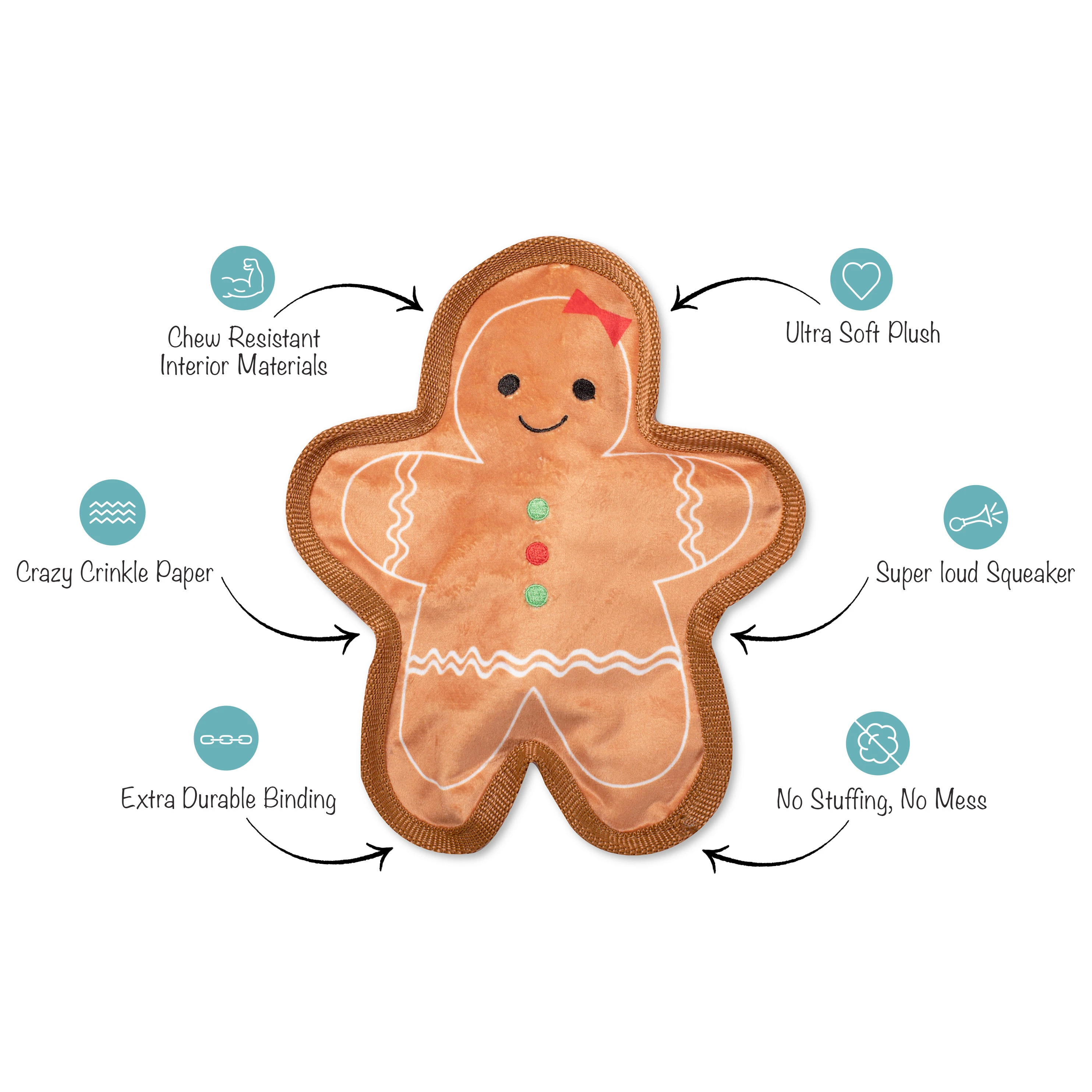 UnStuffed Gingerbread Girl, Dog Squeaky Plush toy