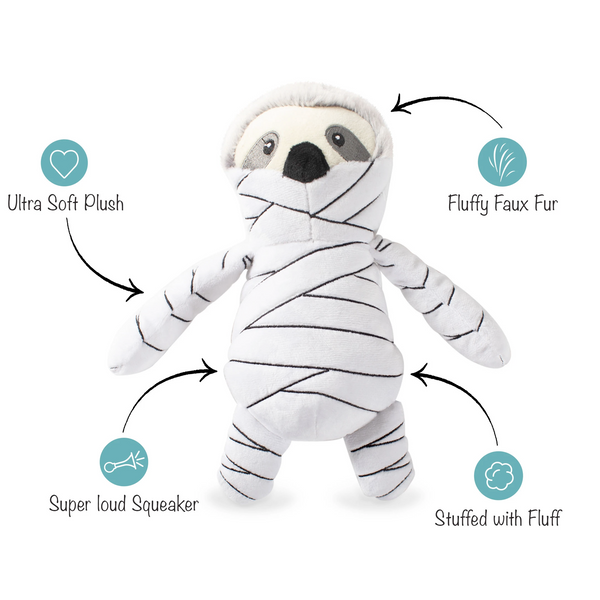 Slumber the Mummy Sloth, Dog Squeaky Plush toy