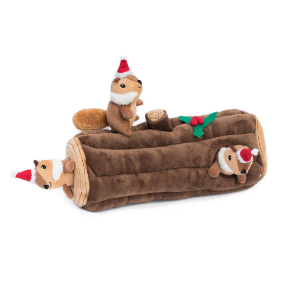 Zippy Burrow Sniff 'n Search Squeaky Dog Toy, Holiday Yule Log