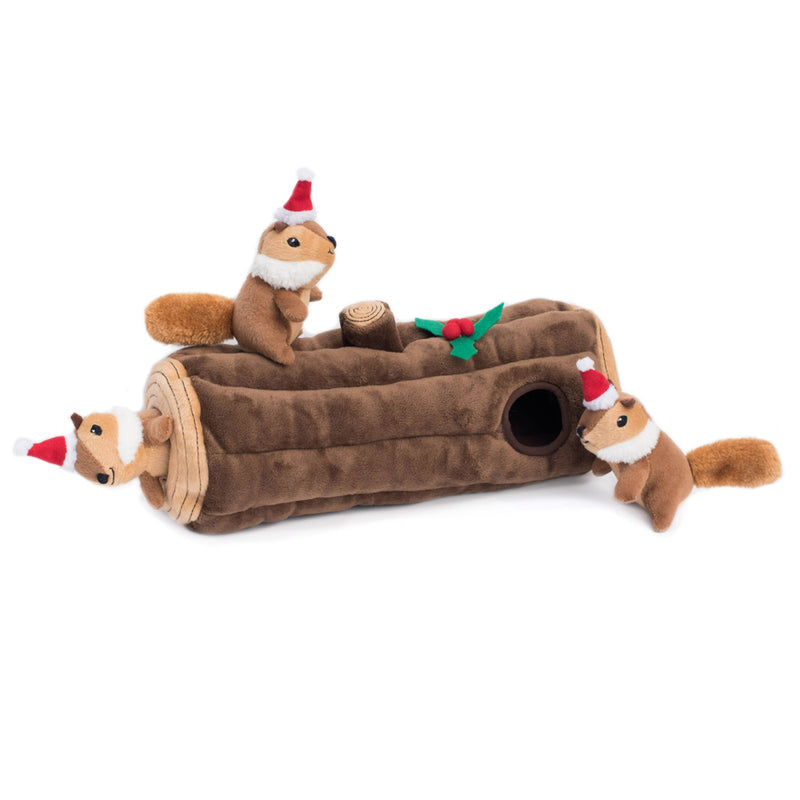 Zippy Burrow Sniff 'n Search Squeaky Dog Toy, Holiday Yule Log