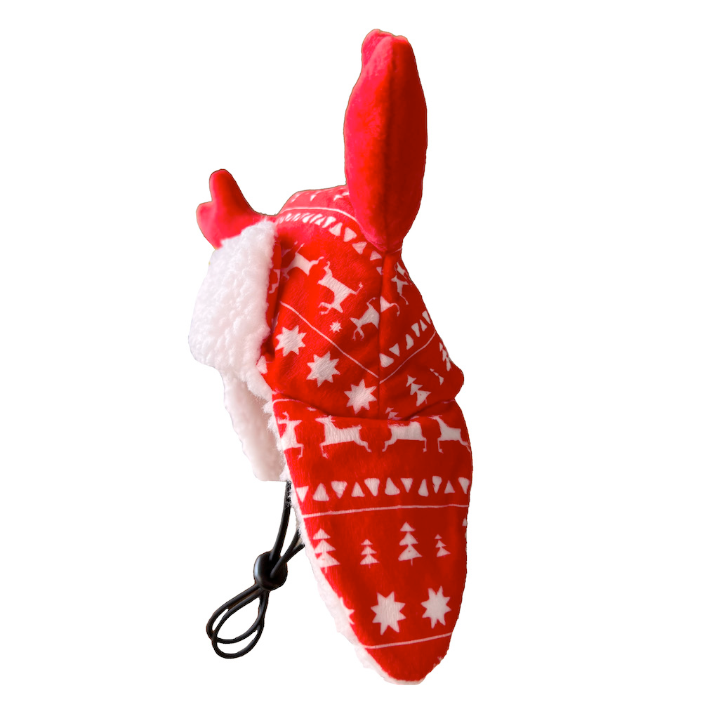 Red Fairisle Antler Hat with Snug Fit for Dogs and Cats