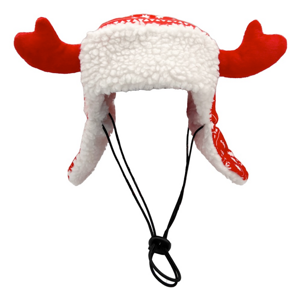 Red Fairisle Antler Hat with Snug Fit for Dogs and Cats