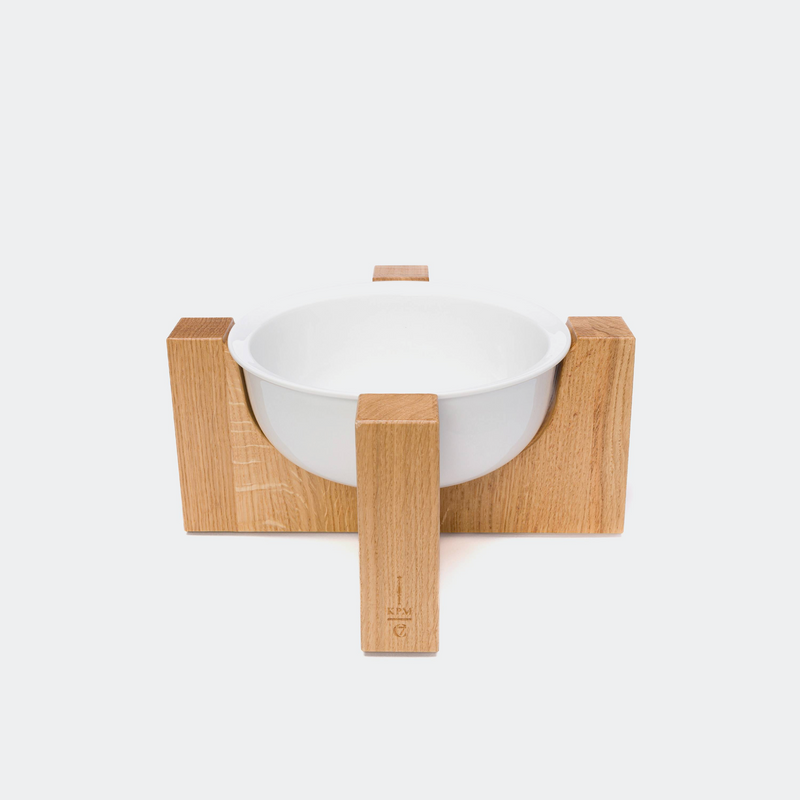KPM x Cloud7 Dog Food and Water Porcelain Bowl with Oak Stand, Short Oak