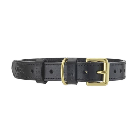LISH Coopers Black Luxe Italian Leather Dog Collar