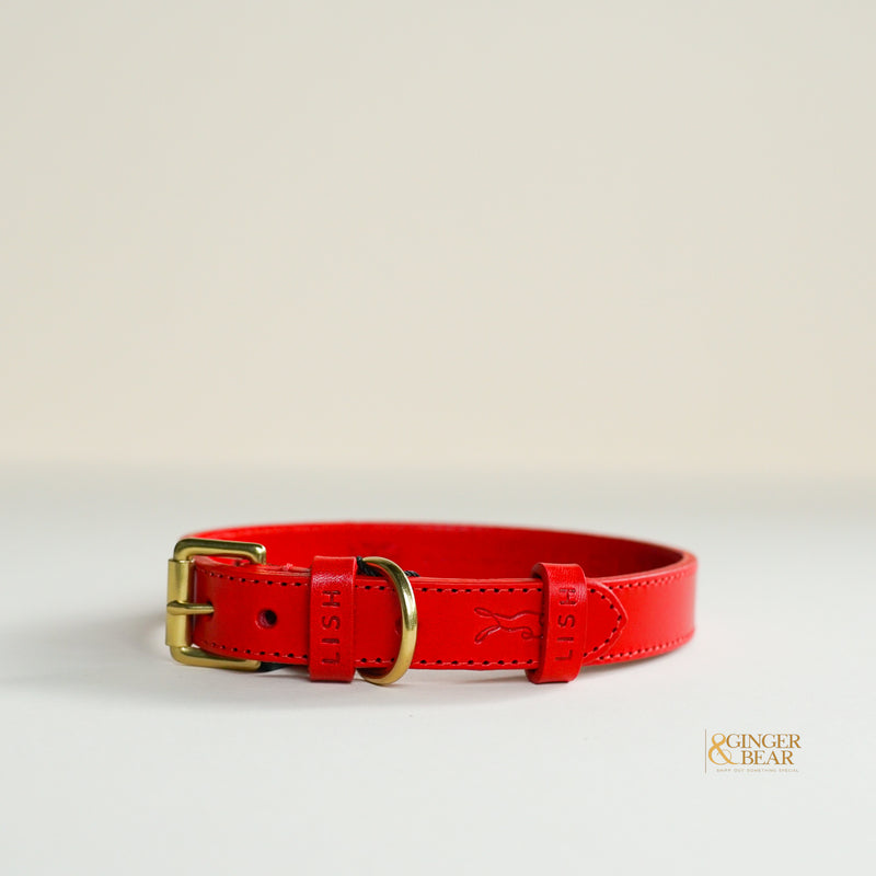 LISH Coopers Cherry Red Italian Leather Dog Collar