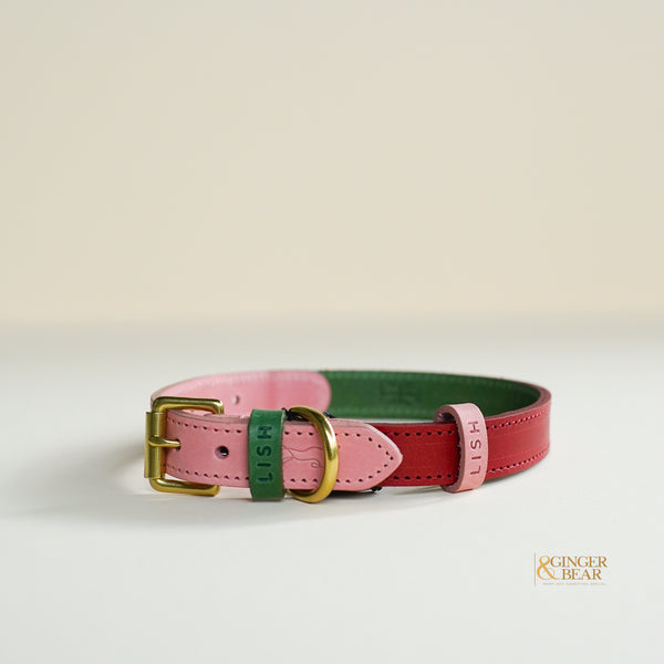 LISH Walter Pink Italian Leather Dog Collar