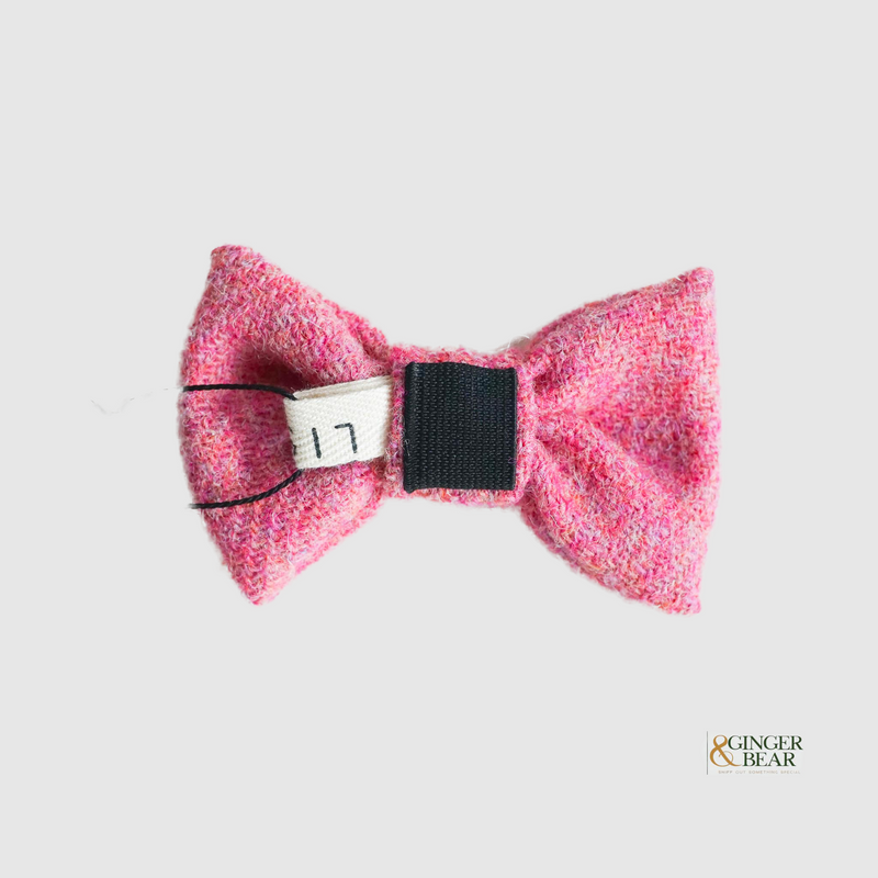 LISH Dog Bow Tie, Rose Pink Harris Tweed