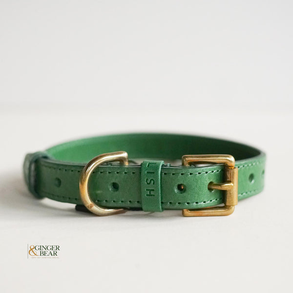 LISH Coopers Avocado Green Italian Leather Dog Collar