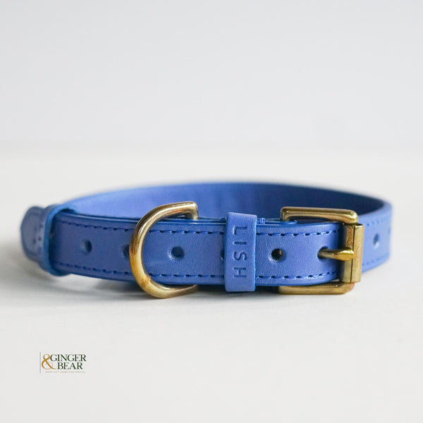 LISH Coopers Cobalt Blue Italian Leather Dog Collar